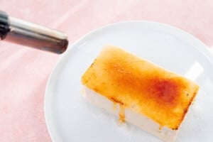 Tofu brulee with caramelized sugar on top.