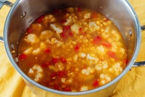 Soup in a pot.
