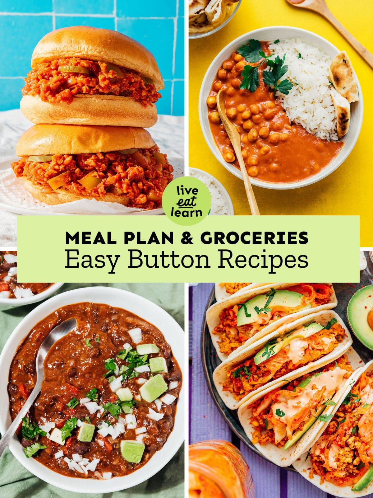 Collage that says "easy button recipes meal plan".