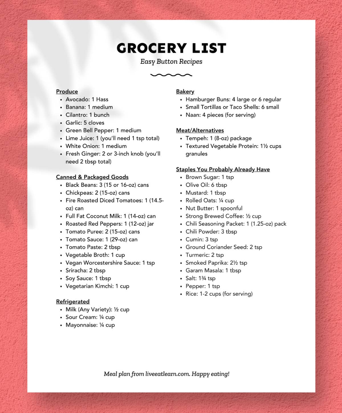Collage that says "easy button recipes meal plan".
