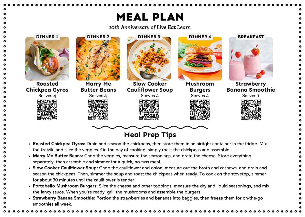Sample meal plan.