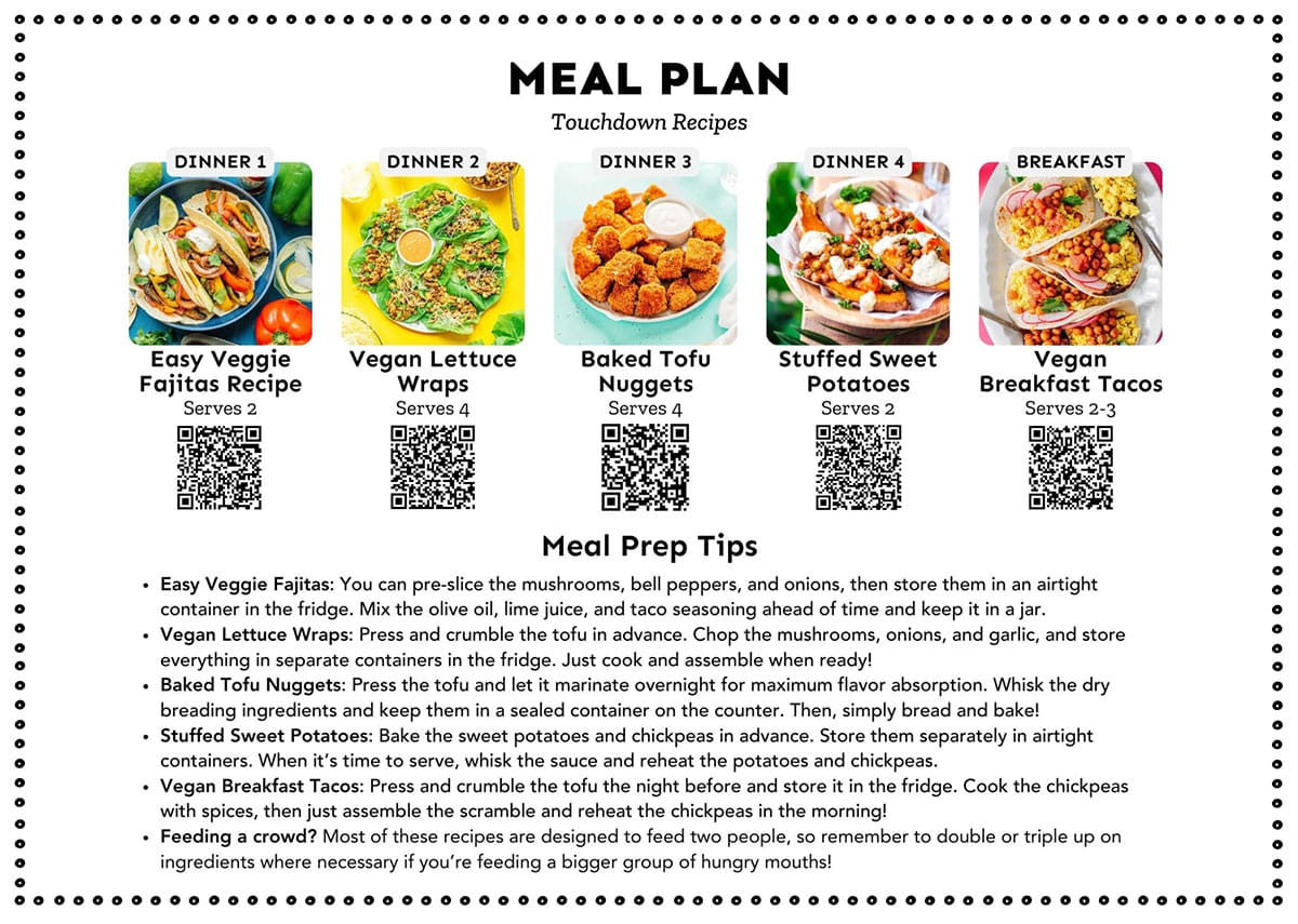 Vegetarian meal plan mockup.