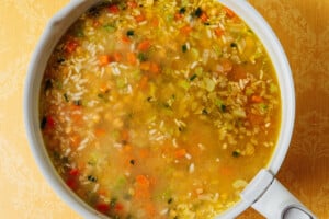 Soup in a pot.