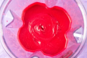 Ingredients for beet pasta sauce in a blender.