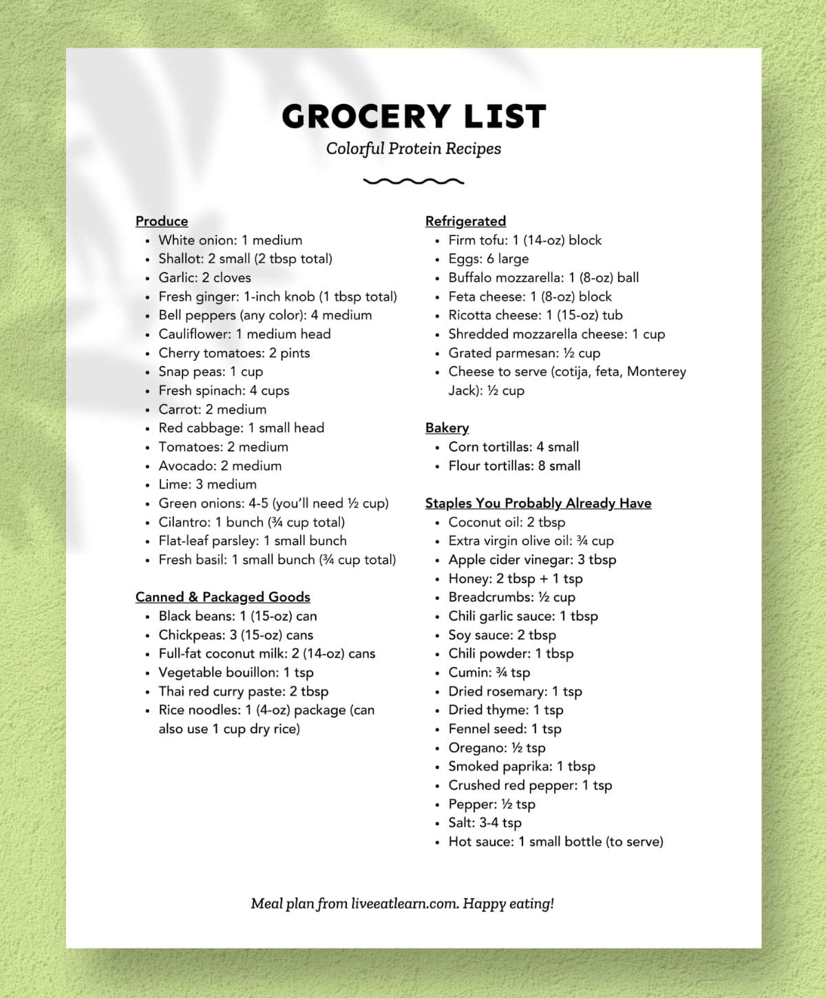 Vegetarian meal plan.
