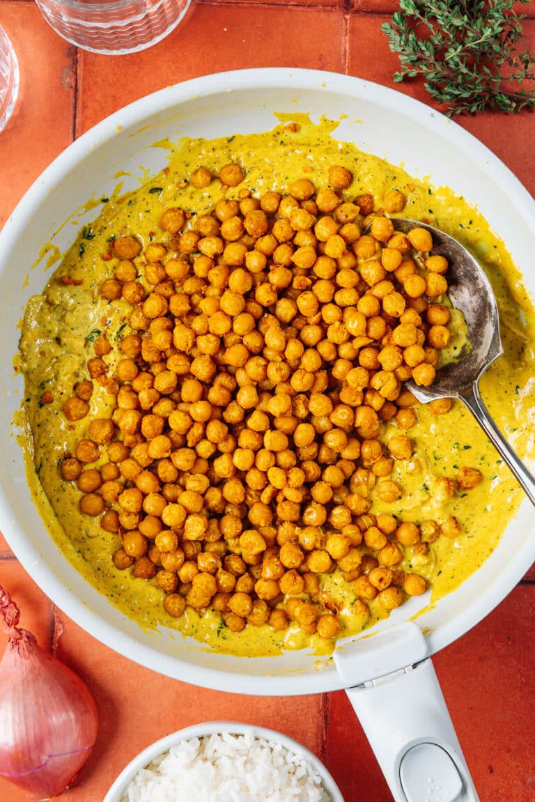 Crispy Golden Chickpeas With Mustard Shallot Sauce | Live Eat Learn