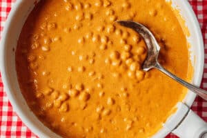 Nashville hot chickpeas in a pan.