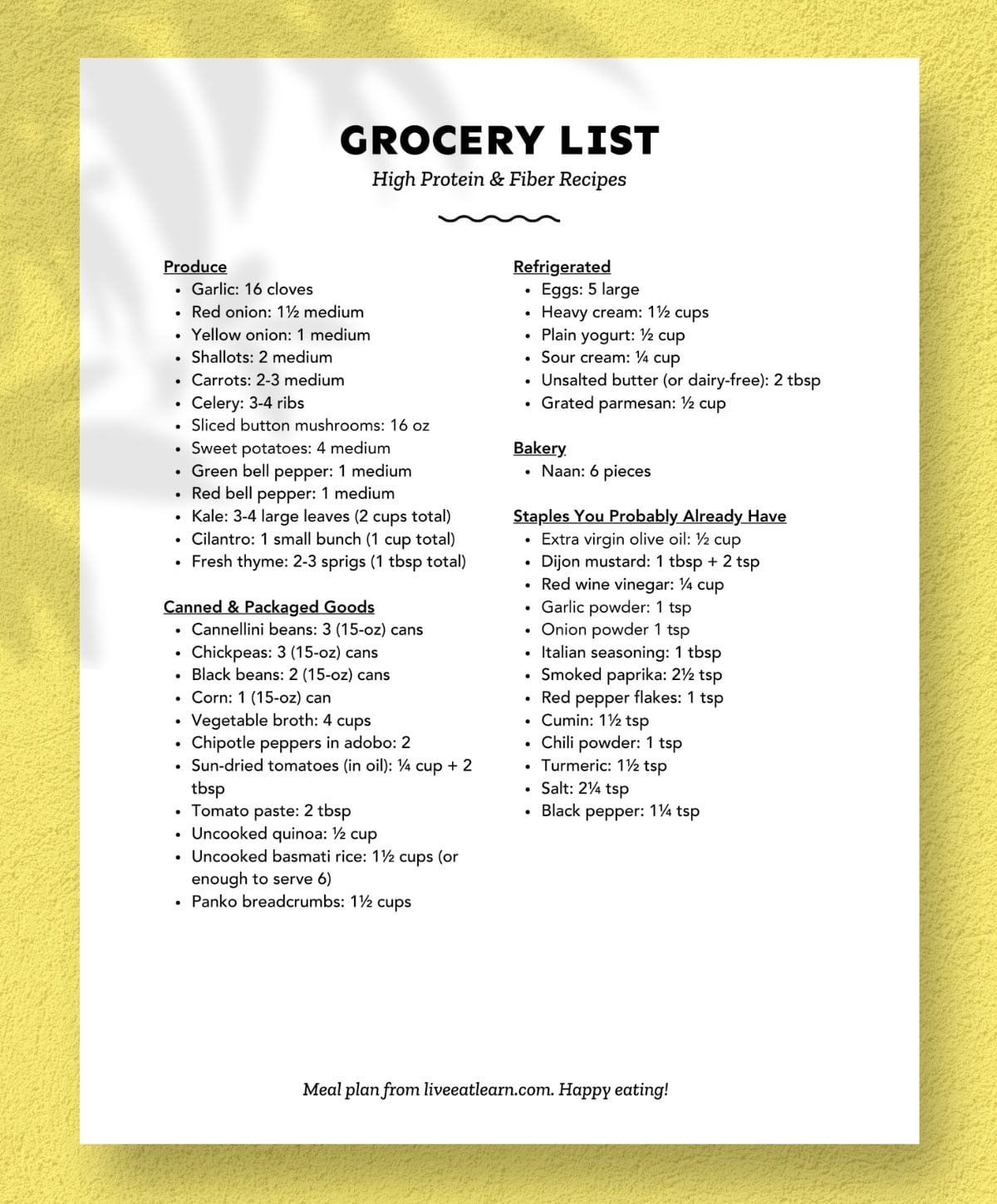 Collage for high protein and fiber vegetarian meal plan.