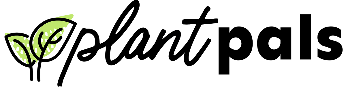 Plant Pals logo with two green leaves next to the word plant in cursive, the word pals in bold black letters, inspired by high protein ingredients like chickpeas.
