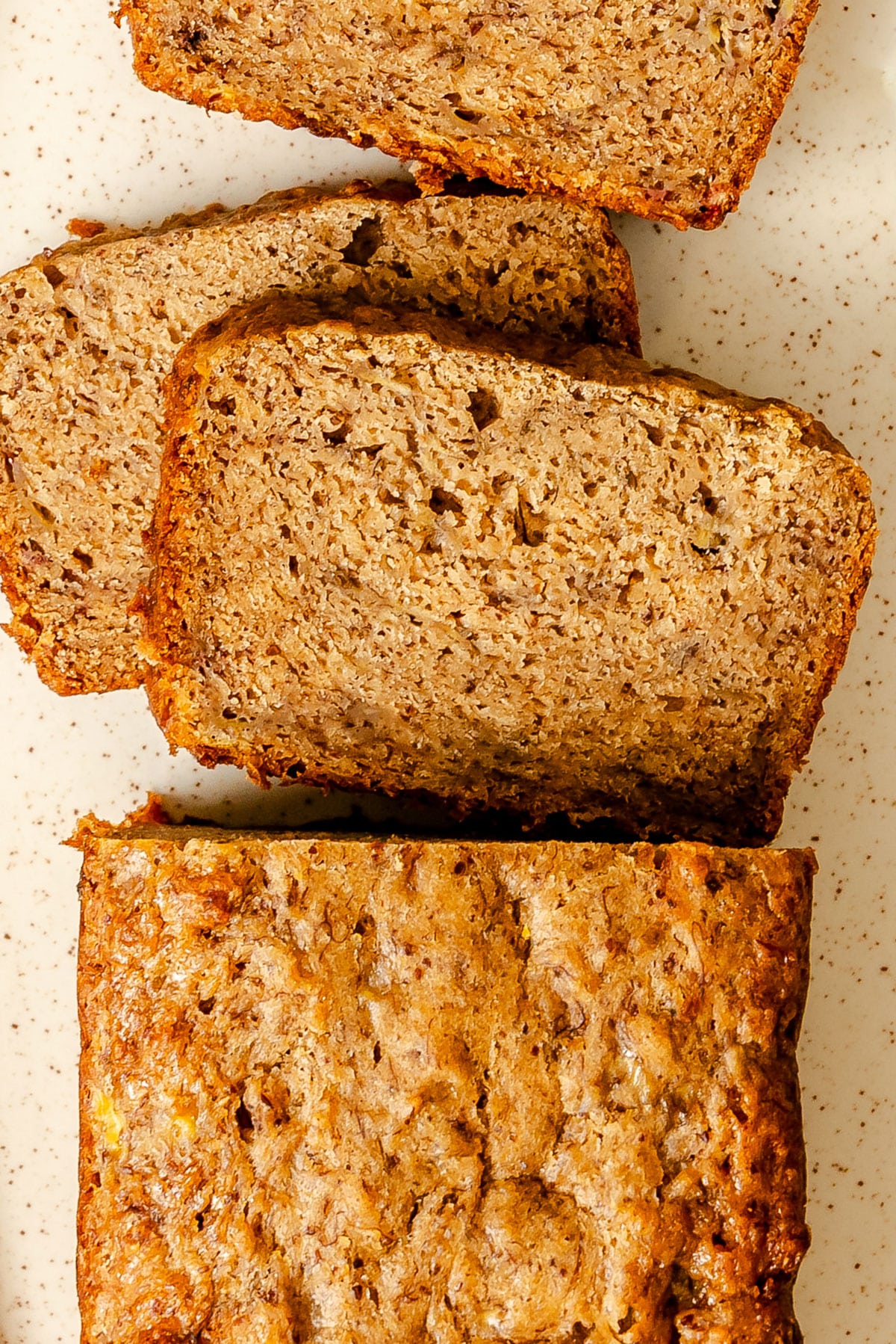 A close up of vegan banana bread.