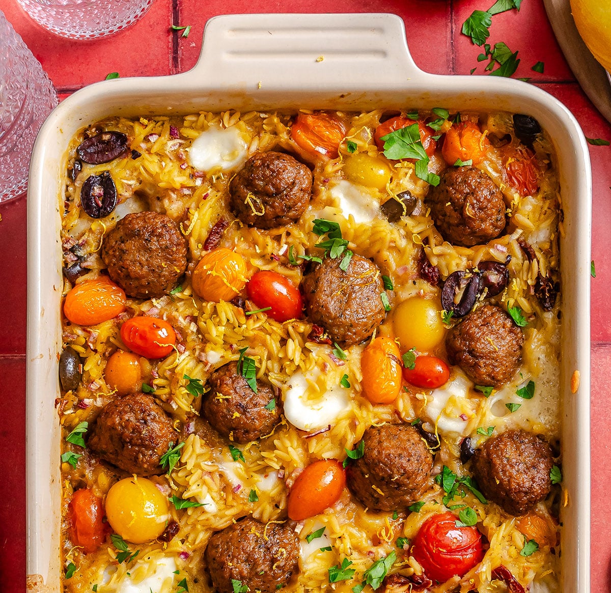 Vegetarian Meatball Casserole (Mediterranean Dump & Bake)